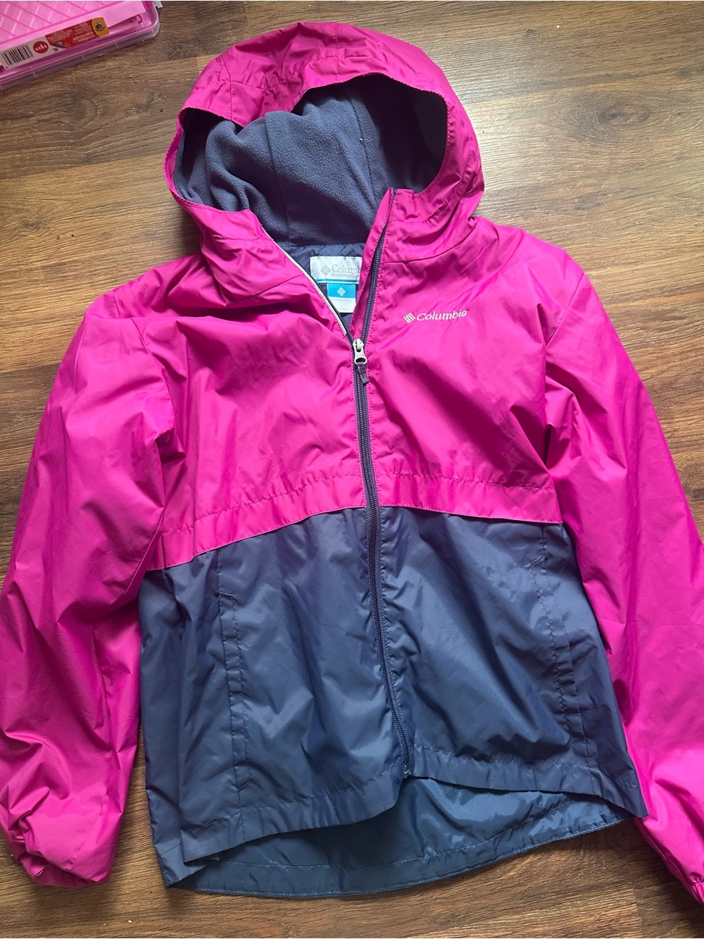 Columbia Girls' Fuchsia and Navy Hooded Rain Jacket